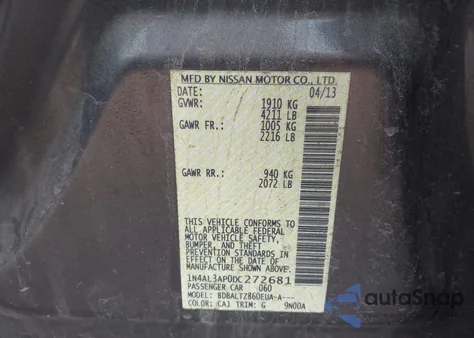 2013 Nissan Altima 2.5 Sv из США, поврежденный, VIN 1N4AL3AP0DC272681